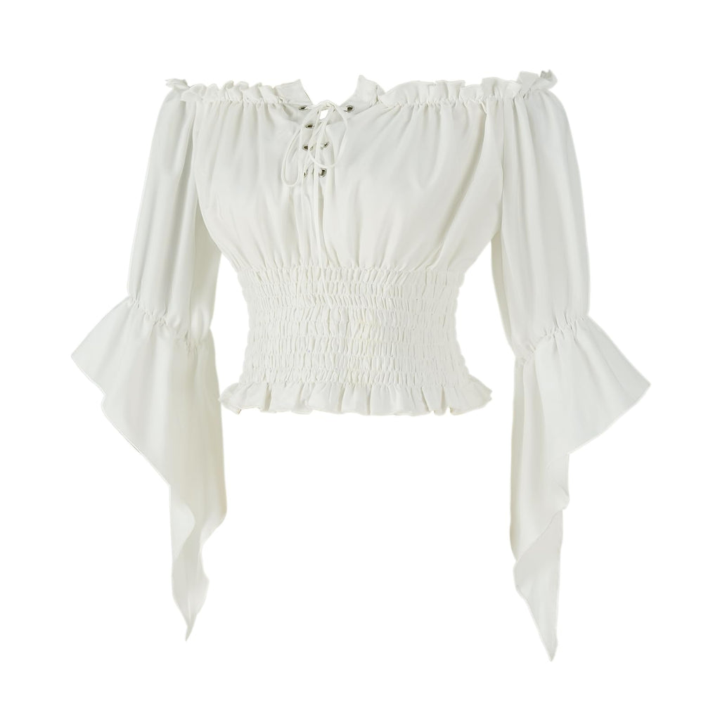 Womens Renaissance Peasant Blouse Off Shoulder Trumpet Sleeve Tops(S,Z2880C)