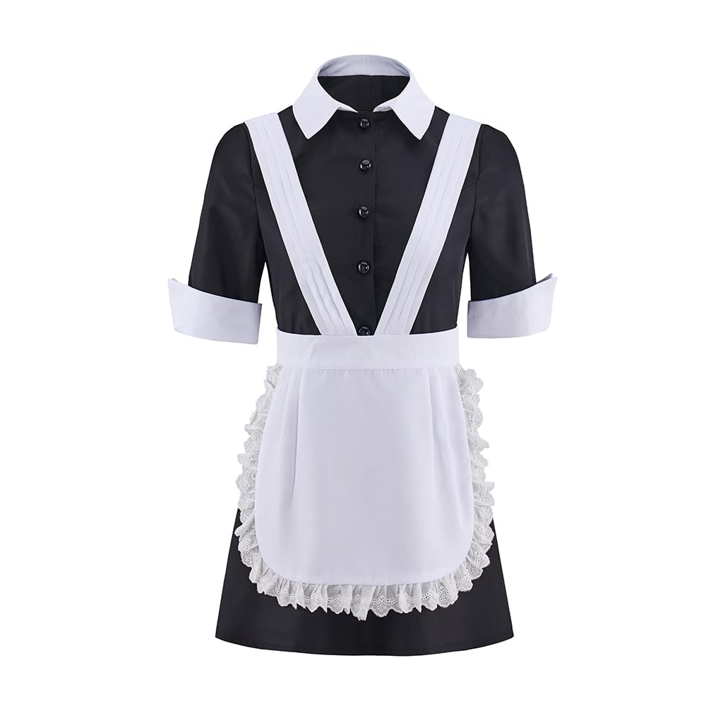 LQTIKLD Women's Horror Show Magenta Cosplay Costume Maid Uniform Apron Dress Halloween Outfit (Medium)