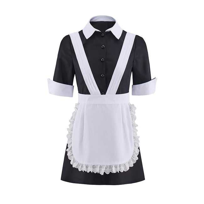 LQTIKLD Women's Horror Show Magenta Cosplay Costume Maid Uniform Apron Dress Halloween Outfit (Medium) Hover Image