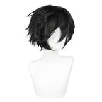 ANOGOL Hair Cap+ Short Black Wig for Men Short Black Men's Wigs for Cosplay Black Anime Cosplay Wig Layered Black Party Wigs with Bangs for Halloween Costume Christmas Peluca Negra Synthetic Hair