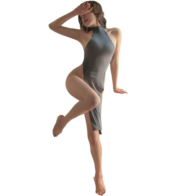 SINROYEE Women's Sexy Lingerie Nightshirt Uniform Sleeveless Sheer Sleepwear Anime Cosplay Temptation Nightdress Free Size (Grey) Hover Image