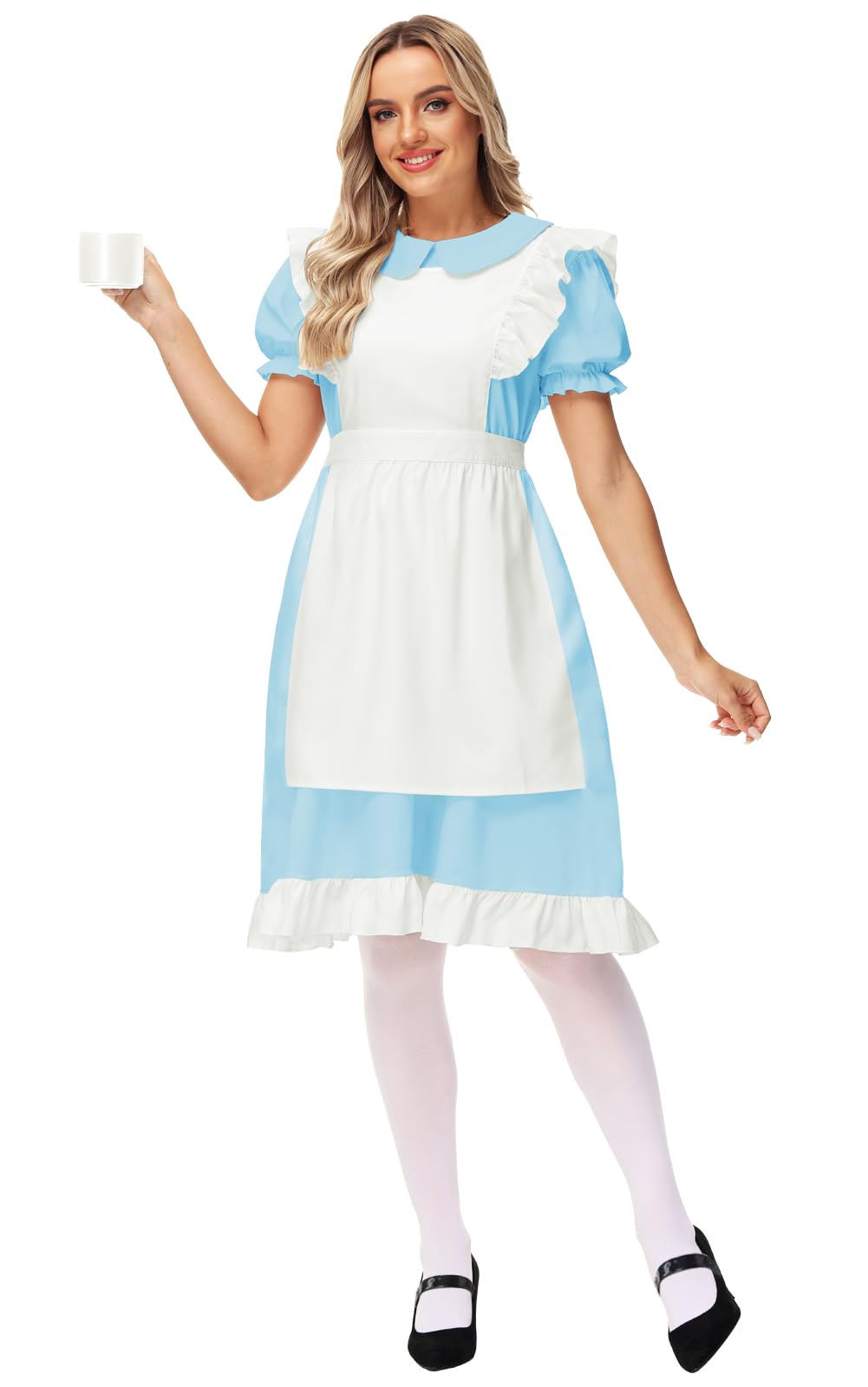 Blue Maid Costume Women Alice White Apron Dress Lolita Princess Wonderland Costumes XL