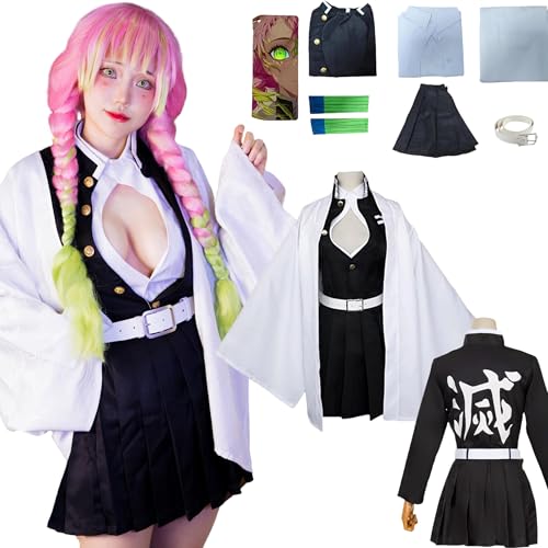 CHENYIZDQ Mitsuri Amaidera Cosplay Love Hashira Cosplay Costume Full Set Woman Ghost Kill Team Uniform Halloween Play (Black, L)