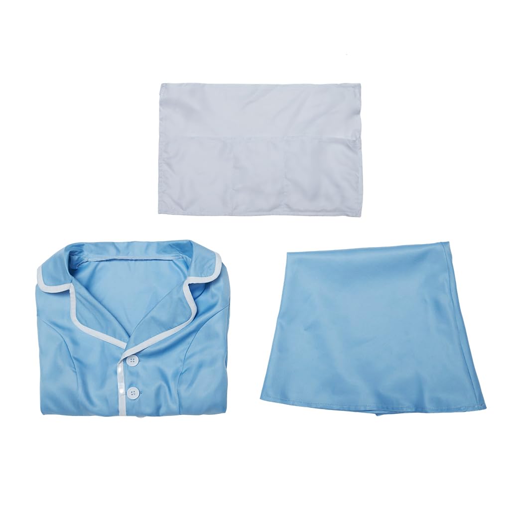 Musical Waitress Cosplay Costume Women Blue Maid Dress Uniform with Apron Outfit (Blue, XXXL)