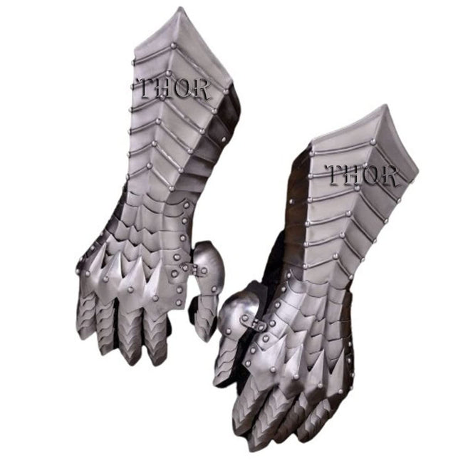 THOR INSTRUMENTS Medieval Knight Warrior Gothic Style Nazgul Gauntlets Functional Armor Silver Rustic Vintage Home Decor Gifts Hover Image