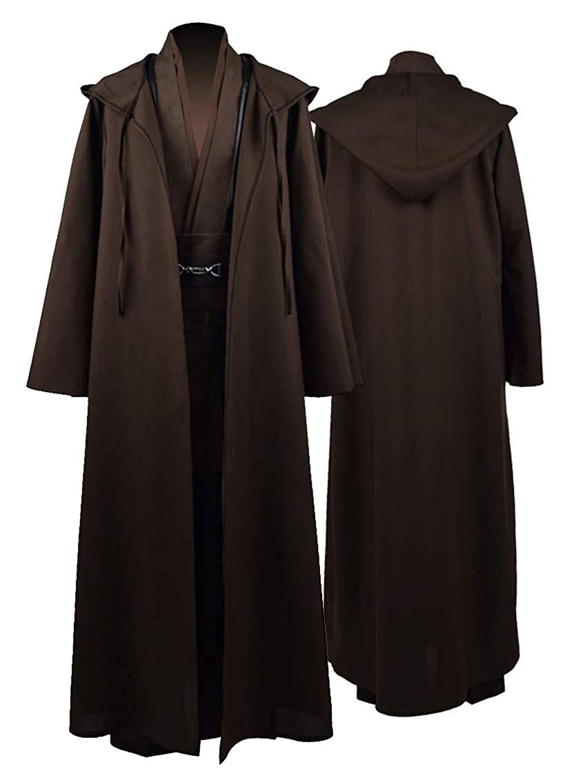 Rongxu Mens Tunic Robe Cosplay Costume Adult Tunic Hooded Robe Outfit Full Set Halloween Costume US Size (Small, Brown (Full Set))