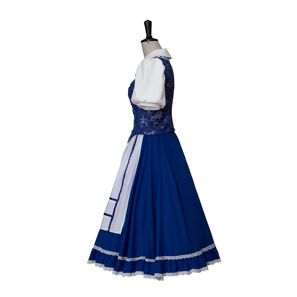 VEECOOCOS Princess Belle Cosplay Costume Belle Village Dress Women's Blue Maid Dress-XXL