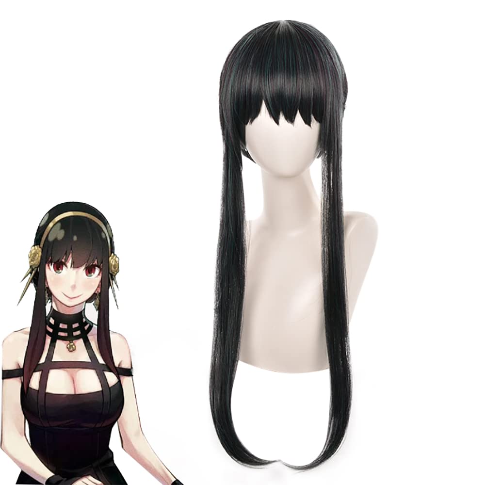 ZGNGLIZ Anime Yor Forger Cosplay Wig for Spy Family Cosplay Wigs Black Long Straight Hair with Free Wig Cap