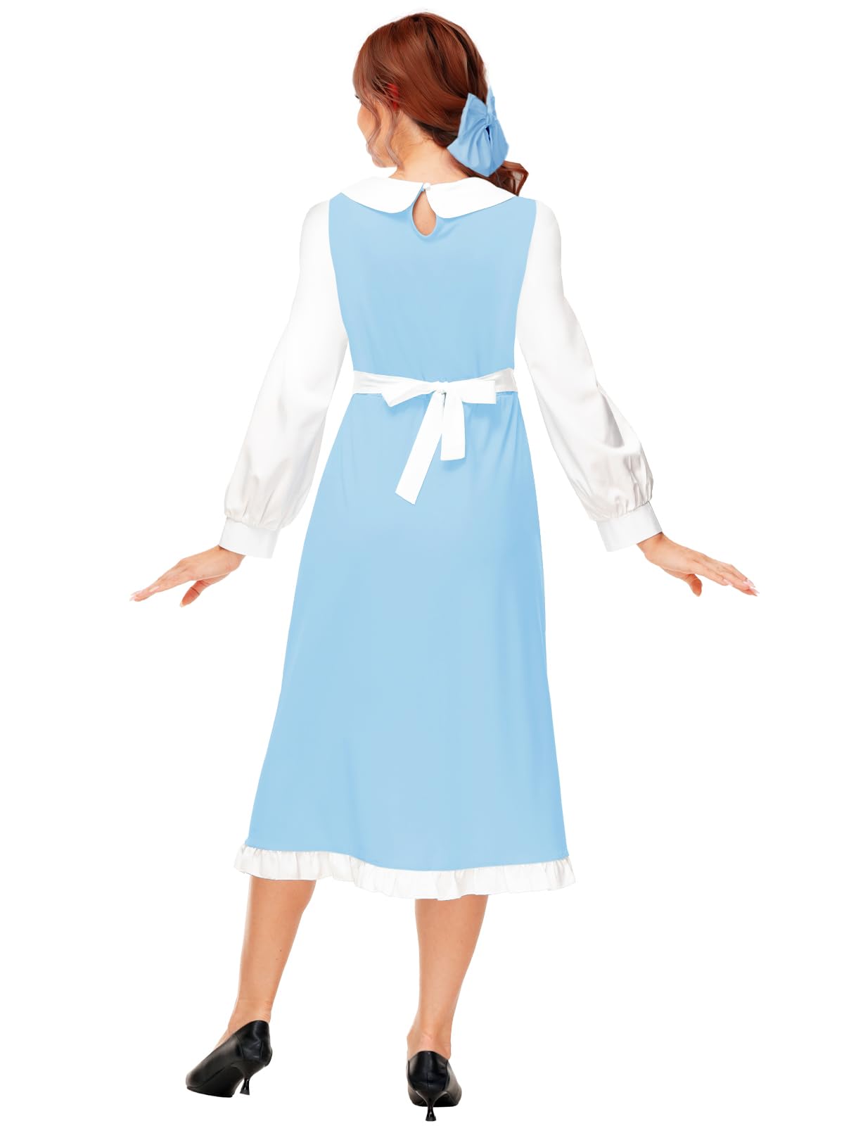Womens Belle Dress Halloween Blue Princess Dresses Beauty Maid Clothes with White Apron S