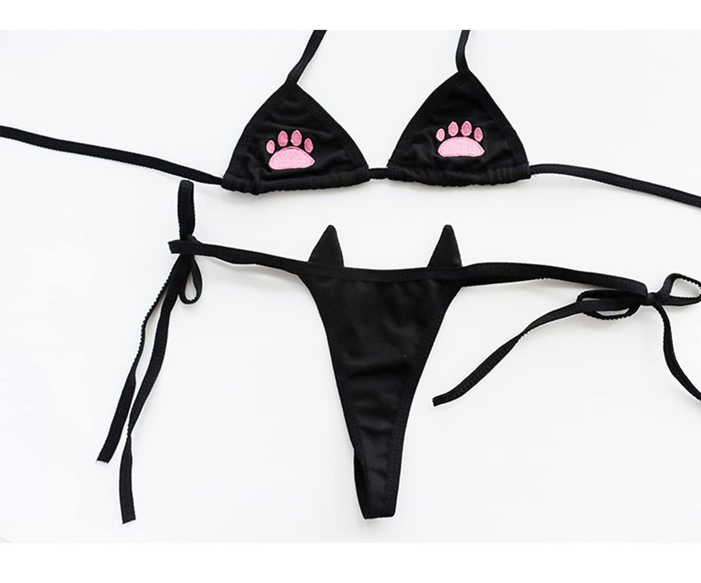 SINGUYUN Womens Sexy Micro bikini Suit Anime Bikini Cosplay Lingerie Kawaii Bra and Panty Set Cute (220Black)
