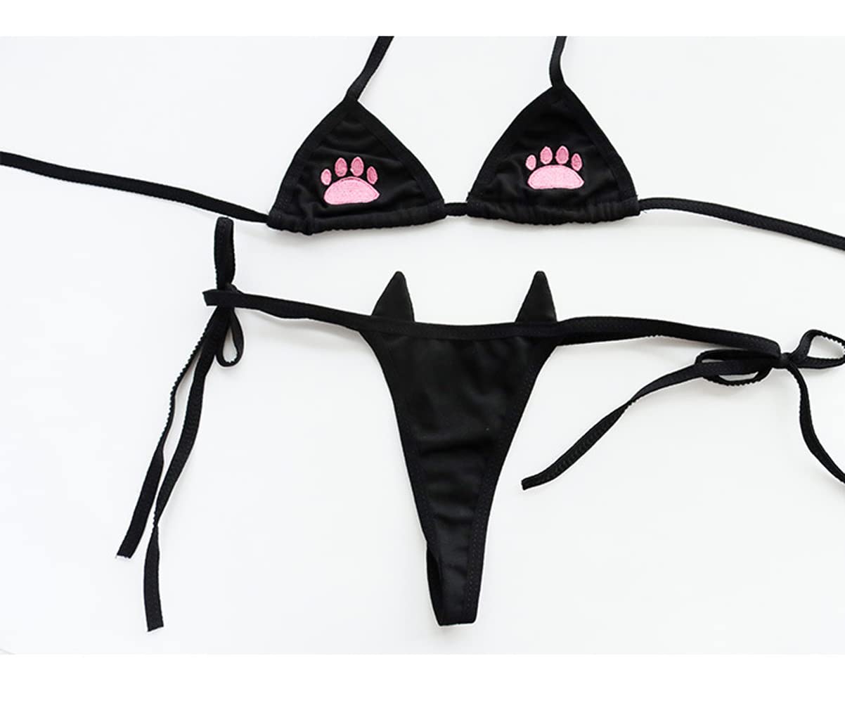 SINGUYUN Womens Sexy Micro bikini Suit Anime Bikini Cosplay Lingerie Kawaii Bra and Panty Set Cute (220Black)