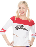 COCO BRANDS Suicide Squad Harley Quinn Daddy Little Monster Halloween Costume Cosplay for Women White Raglan T-Shirt