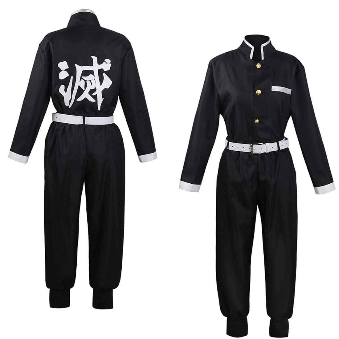 Mens Cosplay Costume Japanese Anime Cosplay Black Team Uniform Kimonos Outfit With Belt (M, Black)
