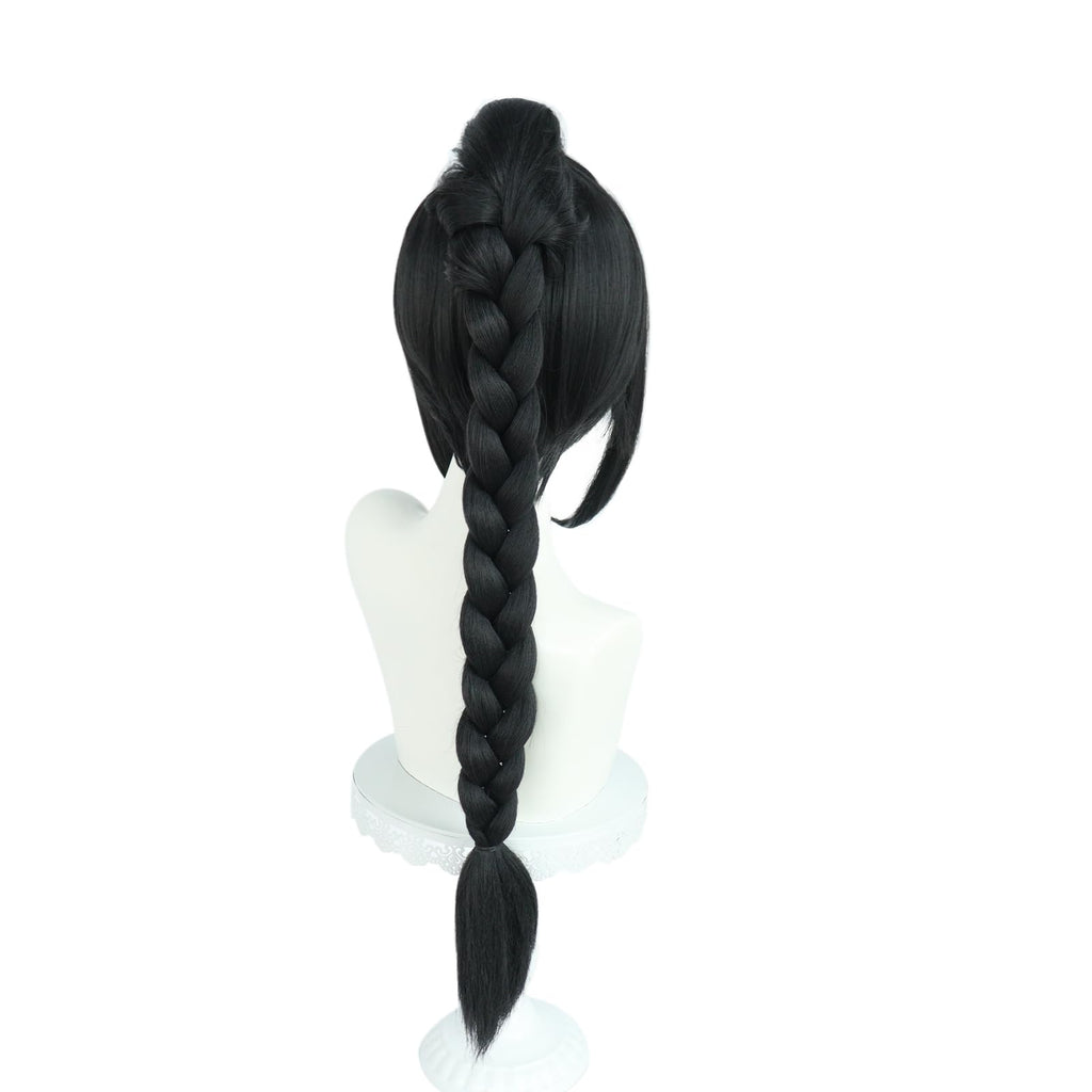 JoneTing Black Braided Wig【+Hair Cap】 Long Black Ponytail Wigs with Braids for Women Shadow Cosplay wig Blacked Ponytail Wig Long Braided Wig BG3 Cosplay Wig for Party Shadow Costume Outfit Halloween