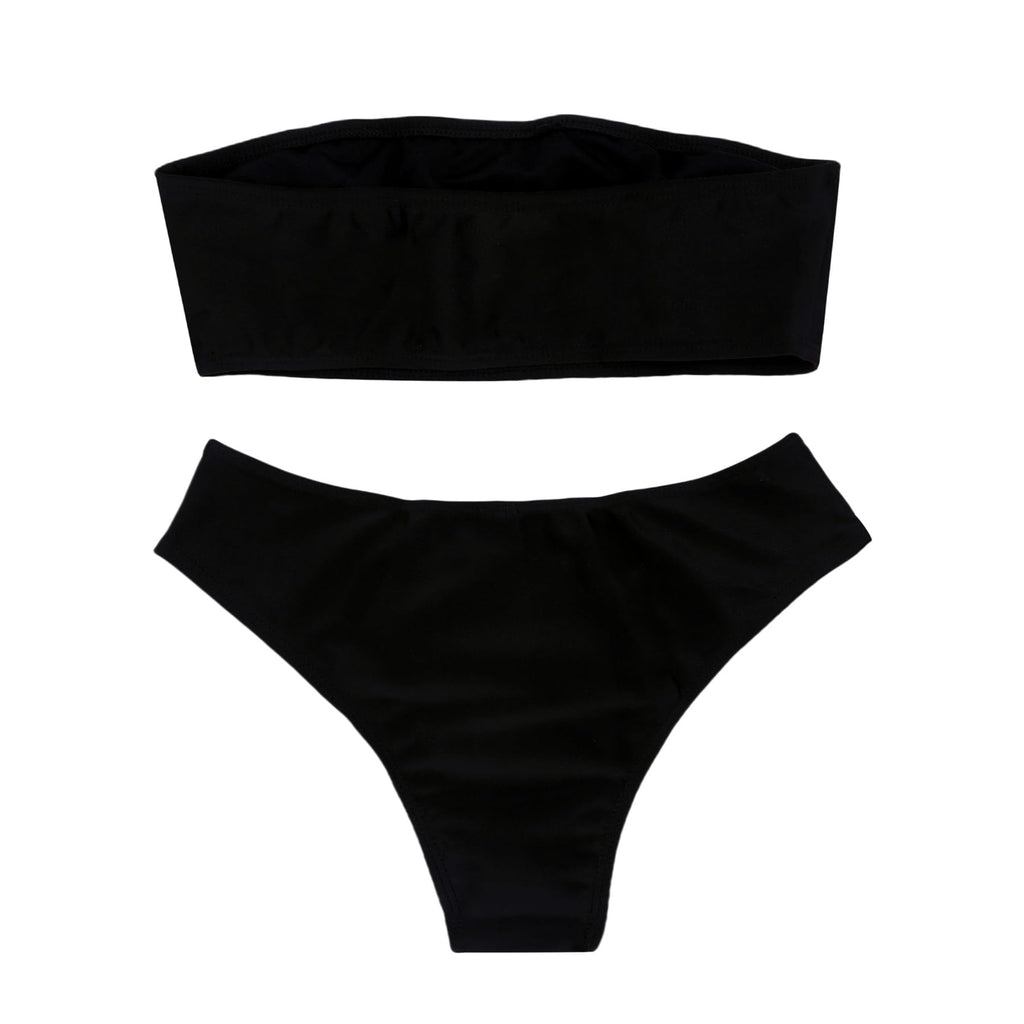 ZGMYC Women's Letter Skull Print Goth Swimsuit 2 Piece Sexy Strapless Bandeau Bikini High Waist Bathing Suit Festival Outfit