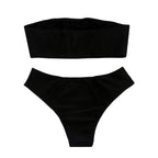 ZGMYC Women's Letter Skull Print Goth Swimsuit 2 Piece Sexy Strapless Bandeau Bikini High Waist Bathing Suit Festival Outfit