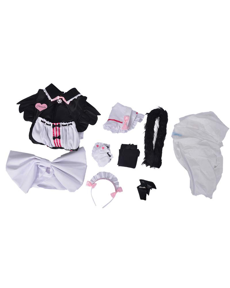 Cosplay.fm Women‘s Chocolate Cosplay Costume Maid Dress with Apron Petticoat Cat Ears Tail (XL, Black/White)