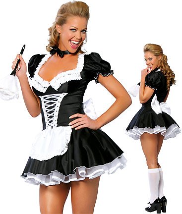 JJ-GOGO Women's French Maid Costume Sexy Black Satin Halloween S-5XL (4XL)