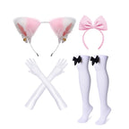 Wannsee Japanese Anime 6Pcs Lolita French Maid Apron Fancy Dress Cosplay Costume Gloves Headwear Socks set(Pink L)