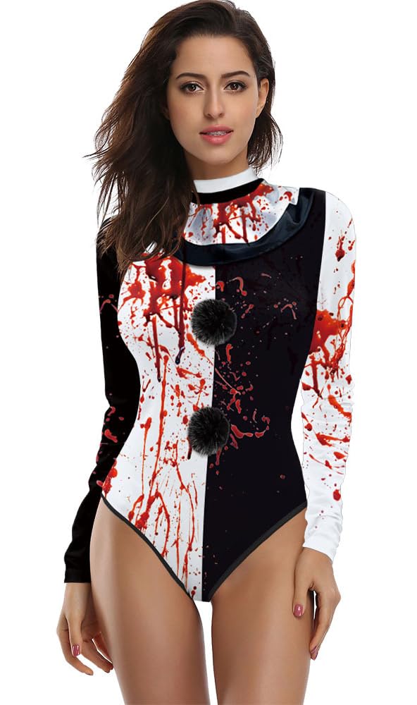 Women Terrifier Cosplay Swimsuit Terrifier Costume Black White Swimwear Set for Halloween Carnival Party (Black White, Large)