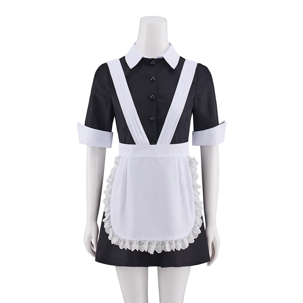 LQTIKLD Women's Horror Show Magenta Cosplay Costume Maid Uniform Apron Dress Halloween Outfit (Medium)