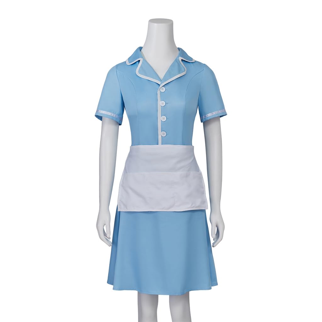 Musical Waitress Cosplay Costume Women Blue Maid Dress Uniform with Apron Outfit (Blue, XXXL)