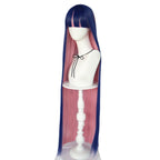 ANOGOL Hair Cap+ Blue Mix Pink Wig 105cm Long Straight Stocking Wigs for Girl with Bangs Costume for Women Synthetic Hair Wigs for Stocking Cosplay Halloween Wig Anime Party