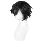 ANOGOL Hair Cap+ Short Black Wig for Men Short Black Men's Wigs for Cosplay Black Anime Cosplay Wig Layered Black Party Wigs with Bangs for Halloween Costume Christmas Peluca Negra Synthetic Hair