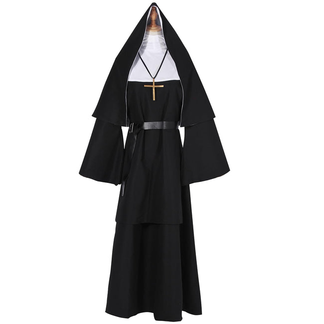 NSPSTT The Nun Costume for Women Nun Dress Halloween Cosplay for Men Nun Costume 5pcs Set Main Image