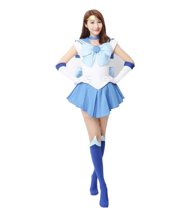 OURCOSPLAY Women's Mizuno Ami Battle Cosplay Costume Dress 6 Pcs Set (Women XL) Hover Image