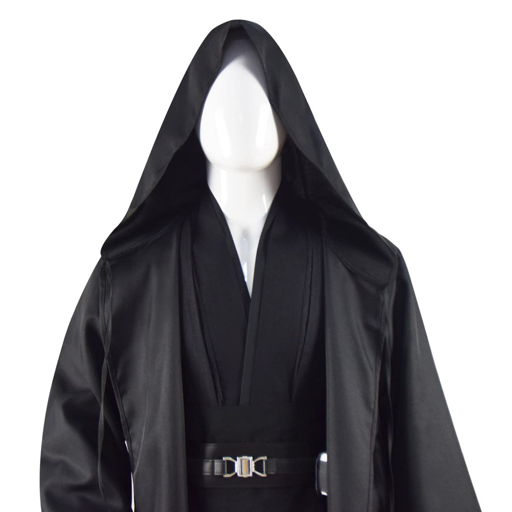 Adult Tunic Costume for Jedi Outfit Skywalker Halloween Cosplay Costume Hooded Robe Cloak Full Set Uniform Three Versions (Medium, Black)
