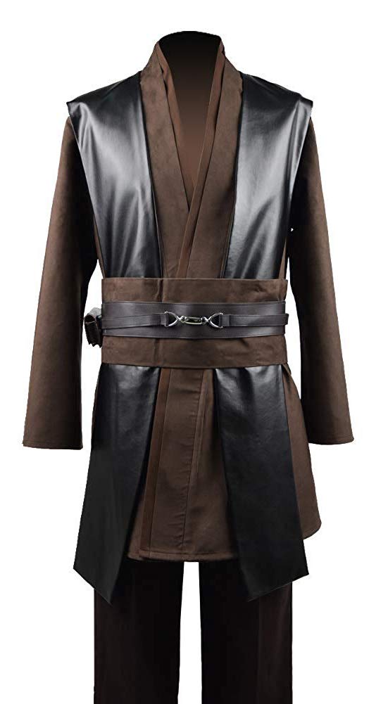 Rongxu Mens Tunic Robe Cosplay Costume Adult Tunic Hooded Robe Outfit Full Set Halloween Costume US Size (Small, Brown (Full Set))