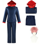 Han shan Itadori Uniform Ryomen Sukuna Cosplay Costume Full Set Suits School Uniform Sportswear with Keychain (ItadoriB-Blue(with wig), XL)