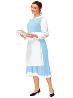 Womens Belle Dress Halloween Blue Princess Dresses Beauty Maid Clothes with White Apron S
