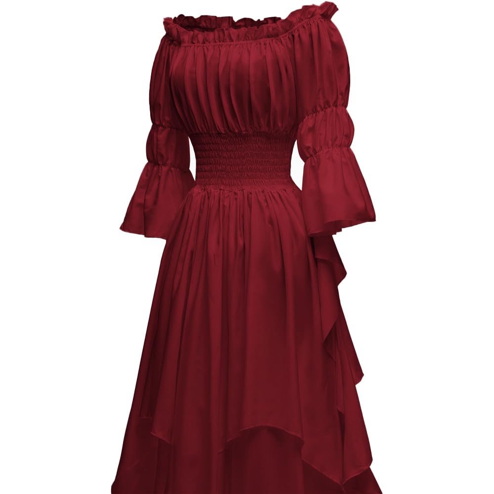 Abaowedding Women's Gothic Witch Dress Medieval Renaissance Costume Victorian Dress Burgundy Small/Medium