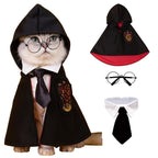 ANIAC 3PCS Halloween Dog Costume Cat Wizard Cape Glasses and Necktie Set Halloween Puppy Outfit Pet Academy Magician Cosplay Apparel for Kitten Cat Small Dogs (Black+Red, Small)