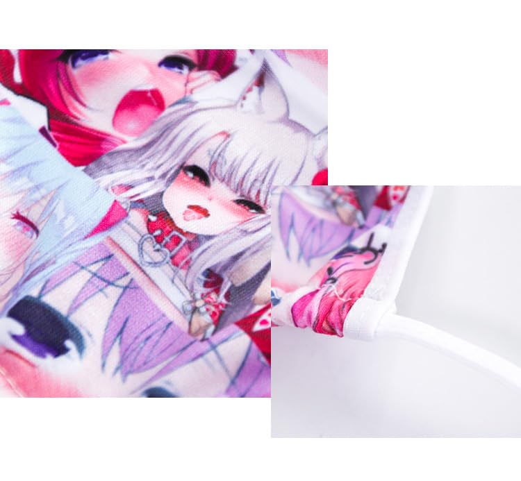 SENJIY sexy Face String bikini for women lingerie Mini Micro swimsuit outfit costume Cosplay Bodysuit Swimwear naughty Lolita Japanese Manga Anime Roleplay Lolita cartoon Kawaii Cute Bra Thong Set