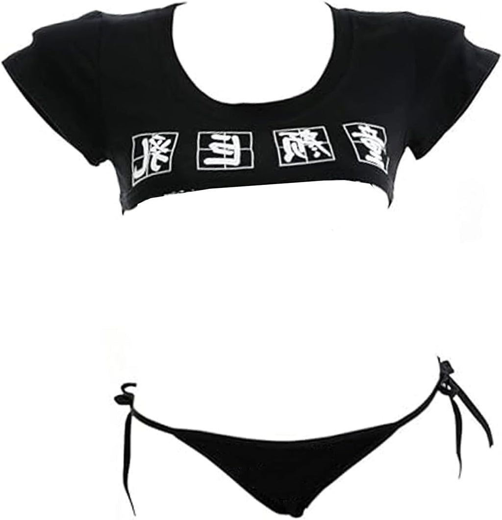 YOMORIO Sexy Anime Cosplay Japanese Lingerie Set Sexy Crop Top Naughty Underwear Anime Cosplay Costumes (Black)