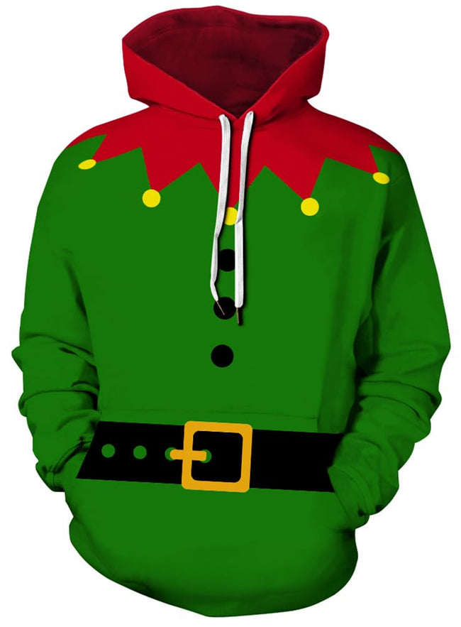Ainuno Christmas Hoodie for Men Women,Mens Green Elf Costumes Funny Christmas Pullover Sweatshirt Elfs Print Hoodies Cosplay Hooded Sweater Unisex Long Sleeve Shirt,XL Hover Image
