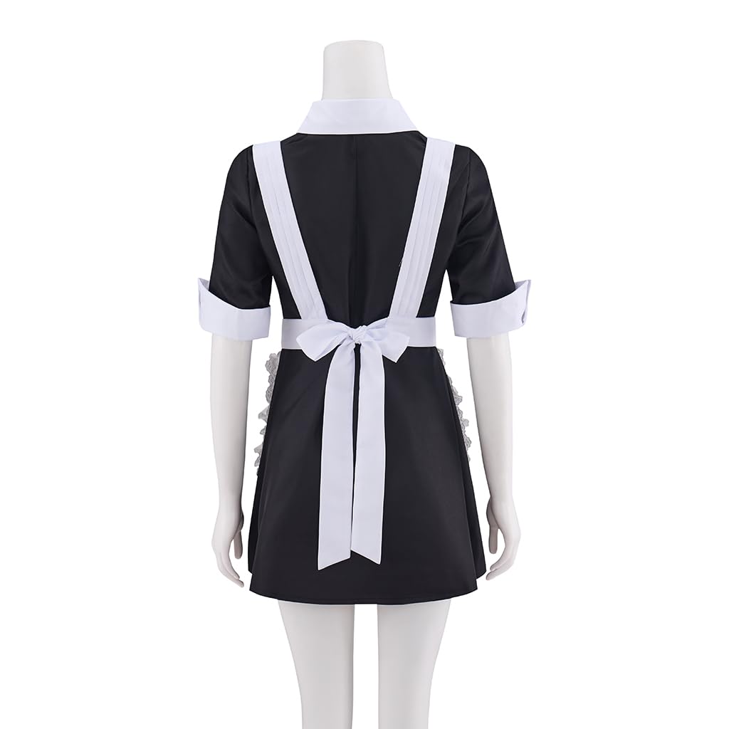 LQTIKLD Women's Horror Show Magenta Cosplay Costume Maid Uniform Apron Dress Halloween Outfit (Medium)
