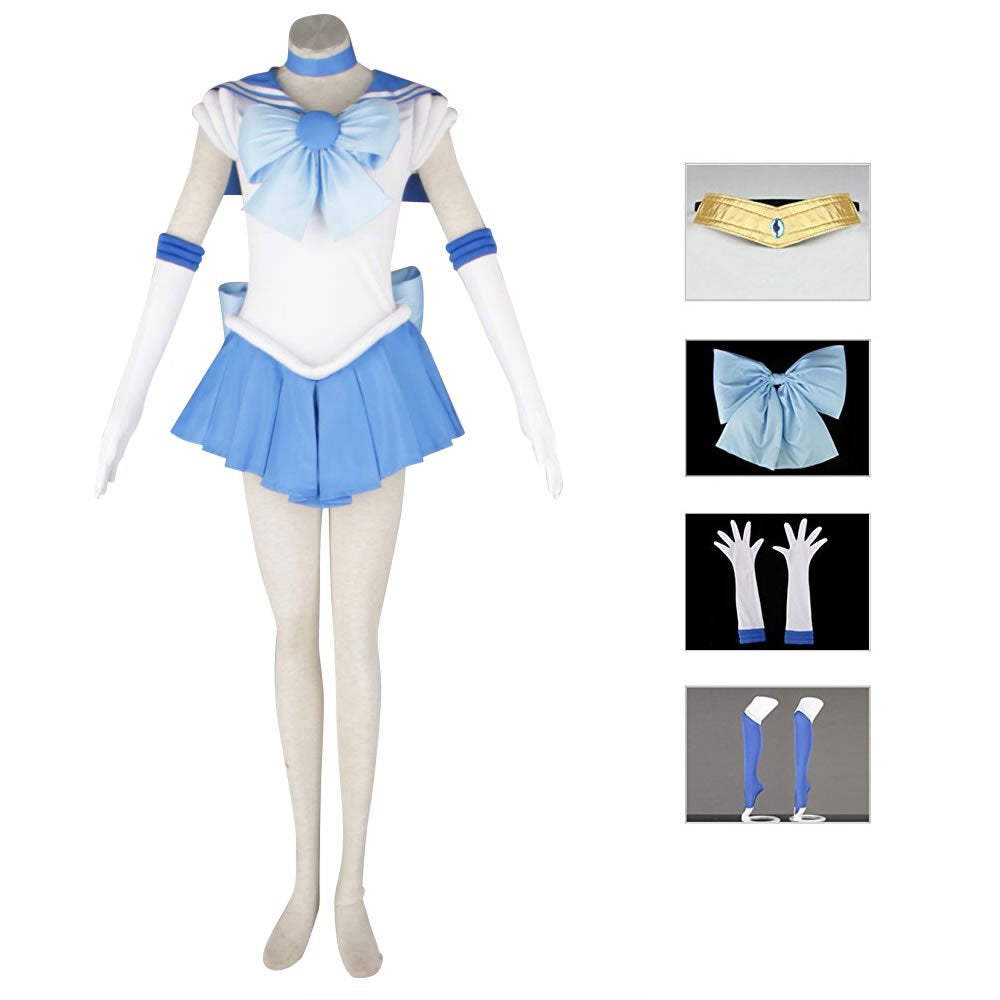 OURCOSPLAY Women's Mizuno Ami Battle Cosplay Costume Dress 6 Pcs Set (Women XXXL)