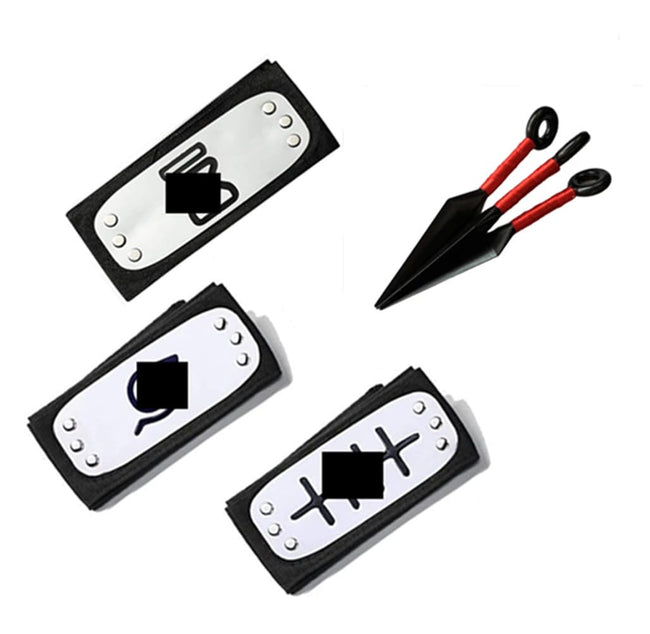 MSROLIDT Ninja Headband Set, Leaf Village Ninja Headband with Metal Plated Cosplay Anime Costume Accessories (Black,Pack of 6) Hover Image