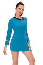 Zhinina Adult Shirt Dress Women Long-Sleeve Uniform Bodycon Top Classic Cosplay Costume Movie Work Clothes Outfit Blue