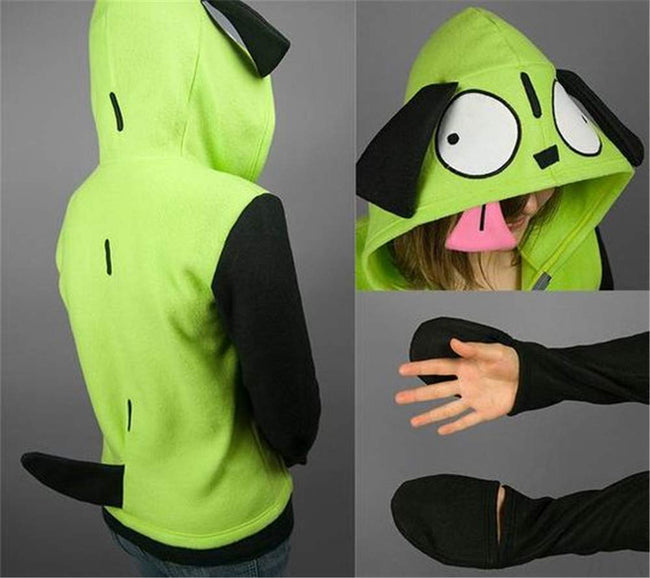 Invader Cosplay Zim Hoodie Halloween Costume Mens Casual Hooded Zip Up Pullovers Main Image