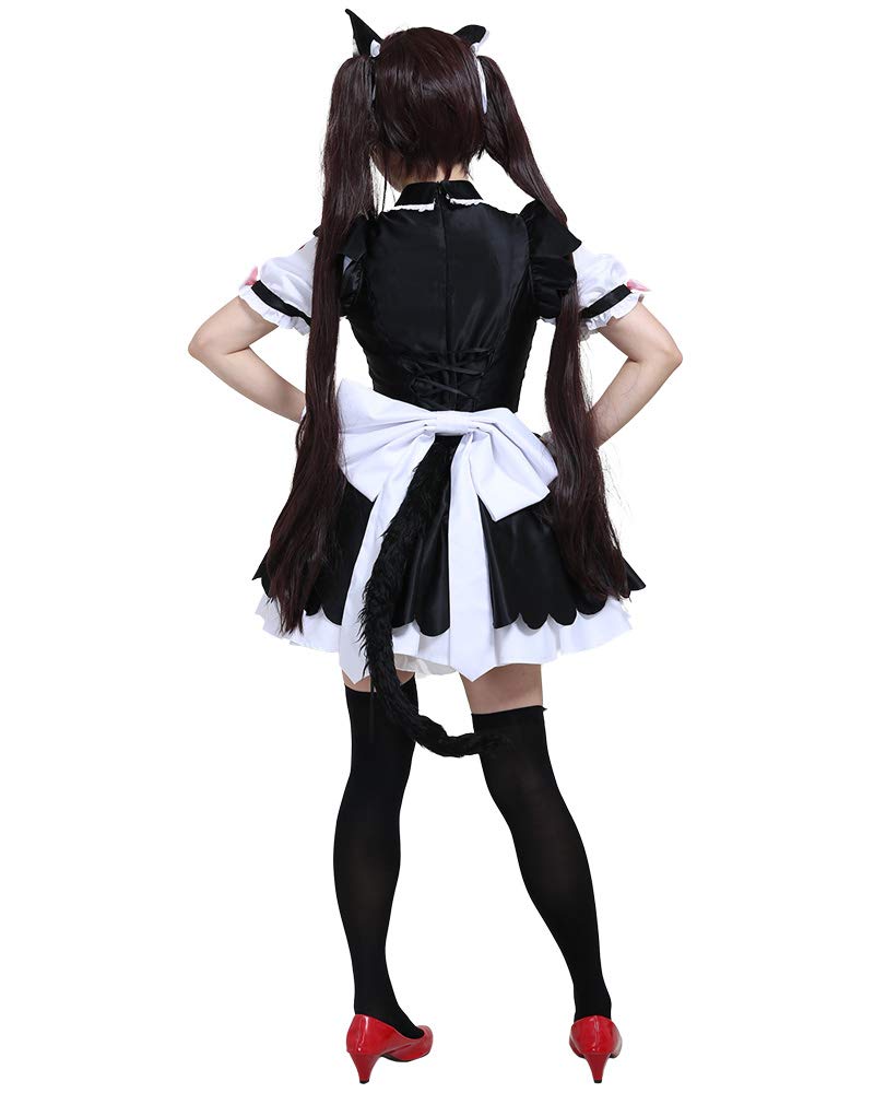 Cosplay.fm Women‘s Chocolate Cosplay Costume Maid Dress with Apron Petticoat Cat Ears Tail (XL, Black/White)