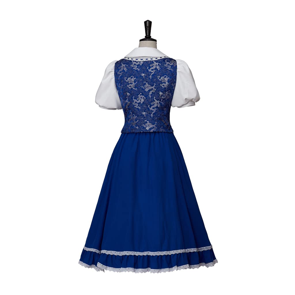 VEECOOCOS Princess Belle Cosplay Costume Belle Village Dress Women's Blue Maid Dress-XXL
