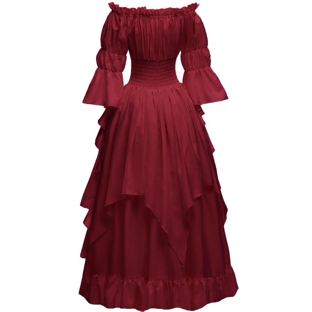 Abaowedding Women's Gothic Witch Dress Medieval Renaissance Costume Victorian Dress Burgundy Small/Medium