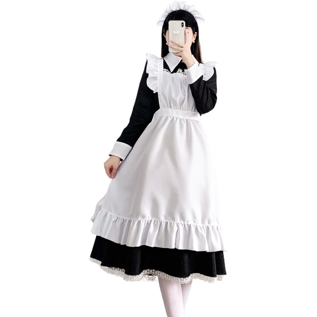 chigemianbaoba Womens French Maid Costume Anime Party Uniform Lolita Outfits Fancy French Apron Dress for Halloween Cosplay (Longsleeve,XXL)