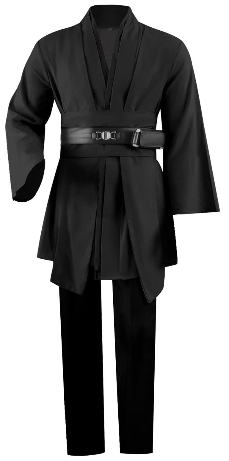 Adult Tunic Costume for Jedi Outfit Skywalker Halloween Cosplay Costume Hooded Robe Cloak Full Set Uniform Three Versions (Medium, Black)