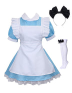 Colorful House Adult Anime Cosplay Outfit Women Blue Maid Costume Apron 4 Pcs Halloween Lolita Maid Dress Set(Medium, Blue)